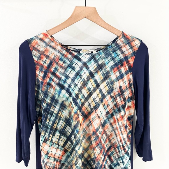 LOGO Lori Goldstein Plaid Contrast Tunic Blue Size Small - Picture 2 of 5